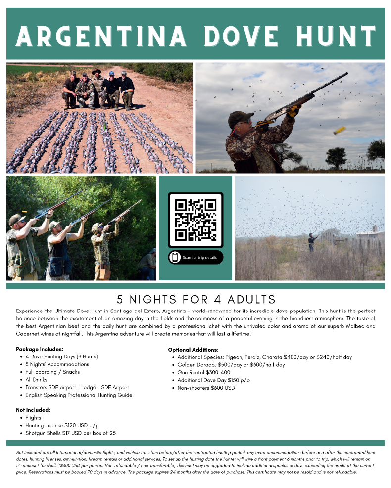Argentina Dove Hunt - 5 Nights for 4 Poster
