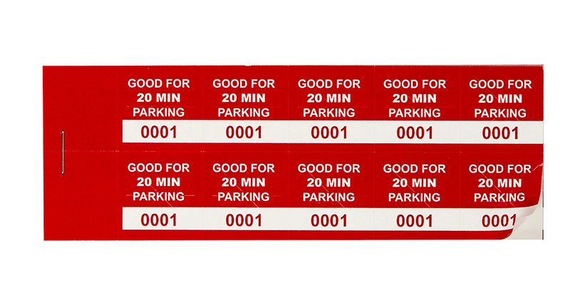 Red 20 Min Parking Validation Stickers (package of 1000)